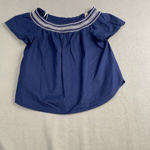 Vineyard Vines Navy Blue Embroidered Off The Shoulder Linen Top Size XLarge